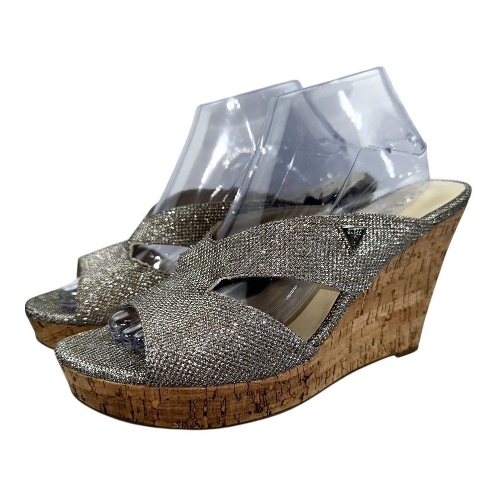 Guess Glitter Cork Wedge Open-toe Platform WGHassle-R Size 11M